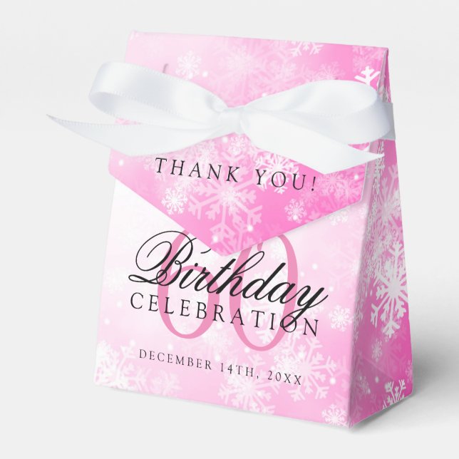 60th Birthday Thank You Pink Winter Wonderland Favour Box (Front Side)