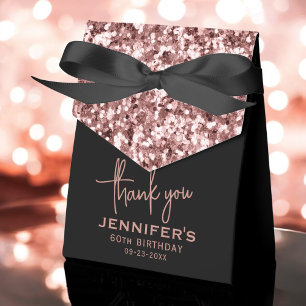 60th Birthday Thank You Rose Gold Glitter Script Favour Box