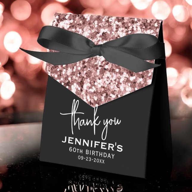 60th Birthday Thank You Rose Gold Glitter Script Favour Box (Creator Uploaded)