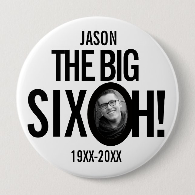 60th Birthday the big six oh name photo mono 10 Cm Round Badge (Front)