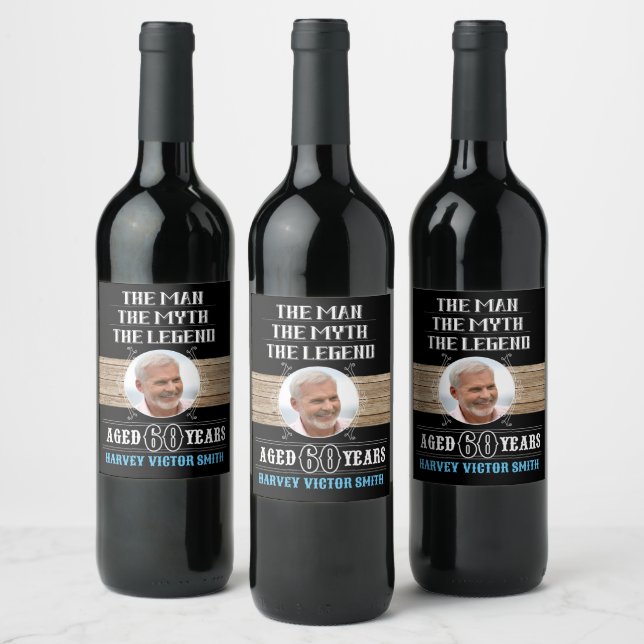 60th Birthday The Man The Myth The Legend Photo   Wine Label (Bottles)