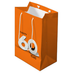 60th Birthday Toilet Paper Roll on Neon Orange Medium Gift Bag