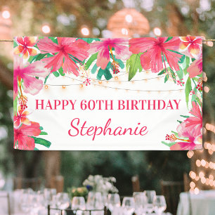 60th Birthday Tropical String Lights Hawaiian Banner