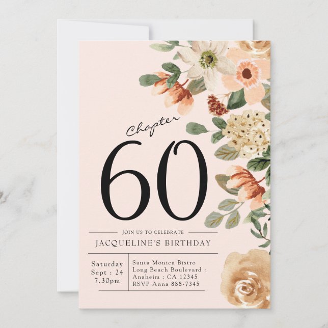 60th Birthday Vintage Floral Invitation (Front)