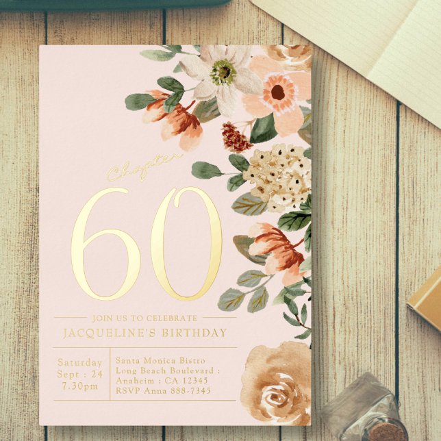 60th Birthday Vintage Floral Peach (Creator Uploaded)