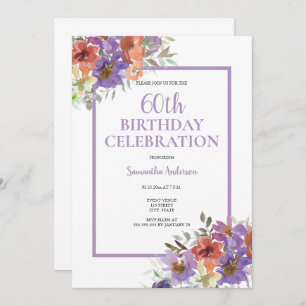 60th Birthday Watercolor Floral  Invitation