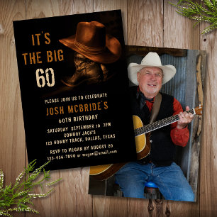 60th Birthday Western Cowboy Photo Hat & Boots Invitation