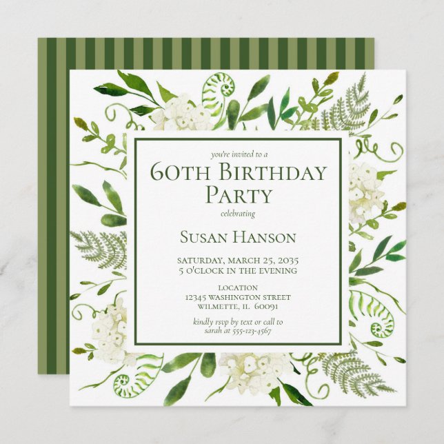 60th Birthday White Hydrangeas Invitation (Front/Back)