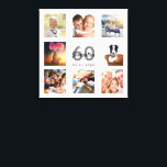 60th birthday white photo collage monogram canvas print<br><div class="desc">A unique 60th birthday gift or keepsake, celebrating her life with a collage of 8 of your photos. Add images of her family, friends, pets, hobbies or dream travel destination. Personalize and add a name, age 60 and a date. Gray and black colored letters. A chic white background. This canvas...</div>