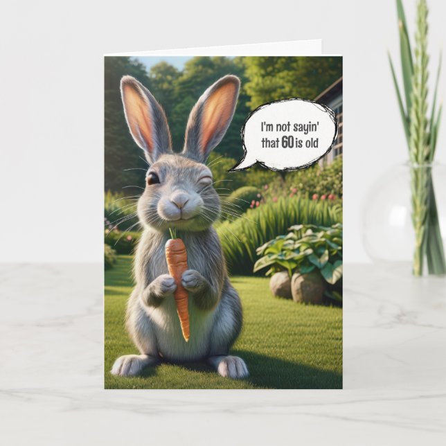 60th Birthday Winking Rabbit With a Carrot Card (Front)