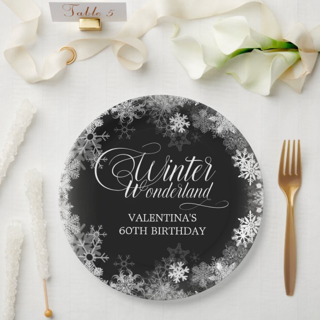60th Birthday Winter Wonderland Snowflake Favour Paper Plate (Wedding)