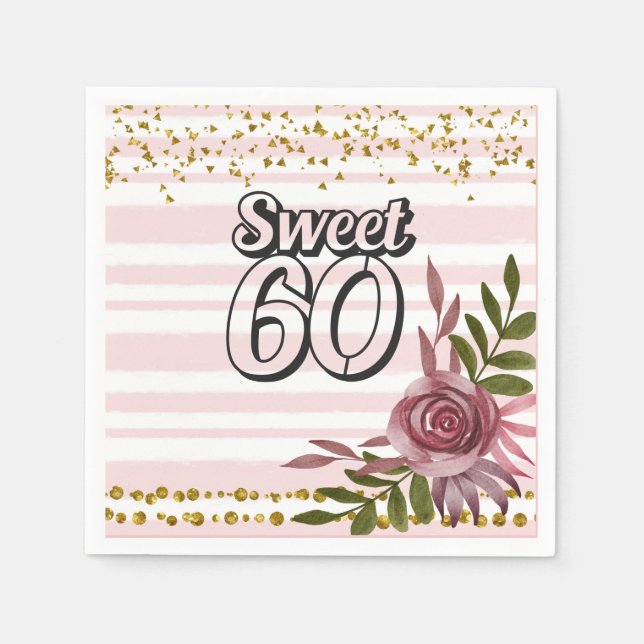 60th Birthday with flower frame pink sweet 60  Napkin (Front)