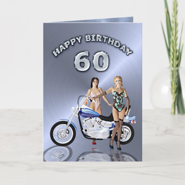 60th birthday with girls and a motorcycle card (Front)