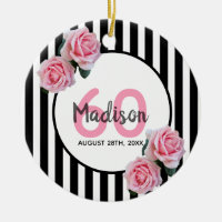60th birthday with pink roses black white stripes