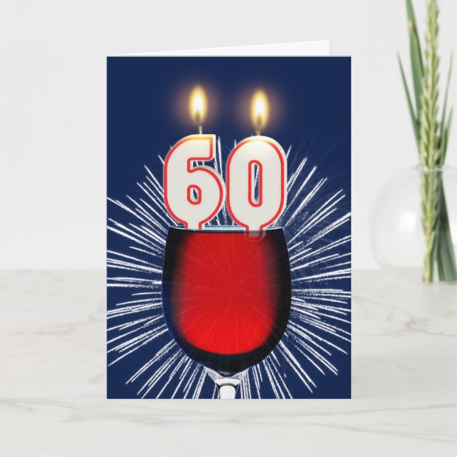 60th Birthday with wine and candles Card (Front)