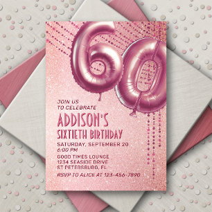 60th Birthday Womens Rose Gold Invitation