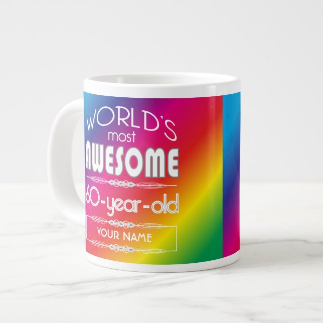 60th Birthday Worlds Best Fabulous Rainbow Large Coffee Mug (Front Left)