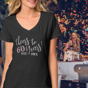 60th Birthday Year Est. Cheers to 60 Women's Black T-Shirt