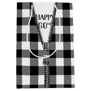 60th Birthday Zipper On Buffalo Plaid Medium Gift Bag