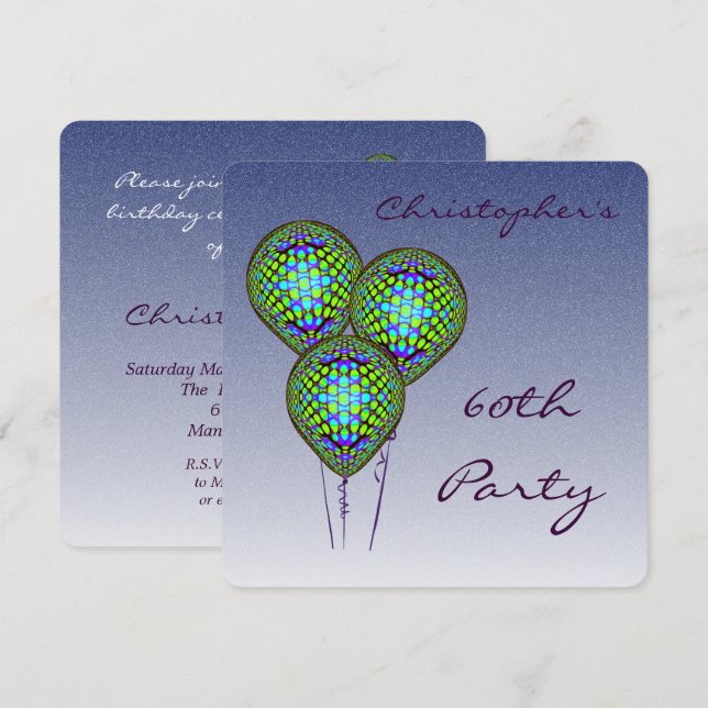 60th Blue Balloon Invite (Front/Back)