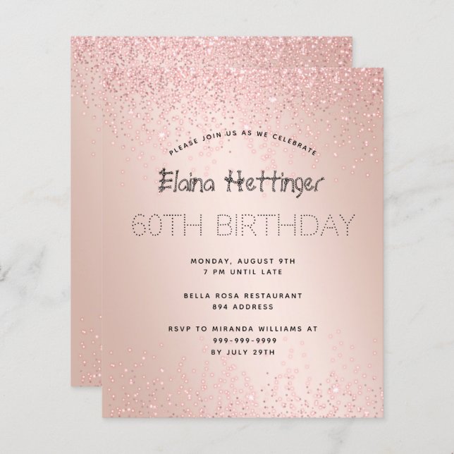 60th Budget Birthday Glitter Rose Gold Metal (Front/Back)