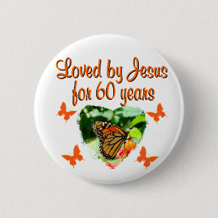 60TH BUTTERFLY BIRTHDAY DESIGN 6 CM ROUND BADGE