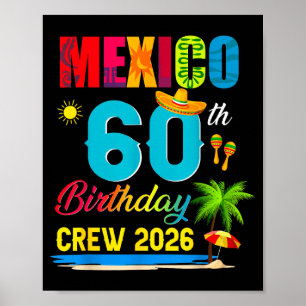 60Th Cancun Mexico Birthday Crew Illustration Poster