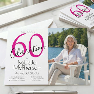 60th Celebration Minimal Pink 60th Birthday Invitation