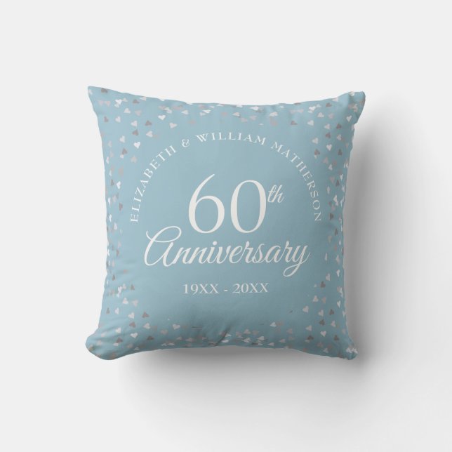 60th Diamond Anniversary Hearts Wedding Photo Cushion (Front)