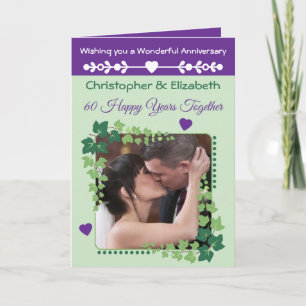 60th Diamond Anniversary photo green purple Card