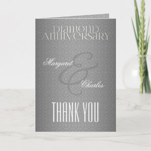 60th Diamond Anniversary Silver Damask Thank You Card