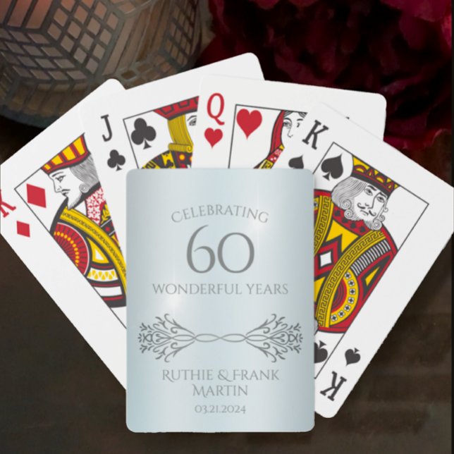 60th Diamond Anniversary Stylish Personalised Gift Playing Cards (Unique, elegant, playing cards with personalized couple name and 60th anniversary date for keepsake.)