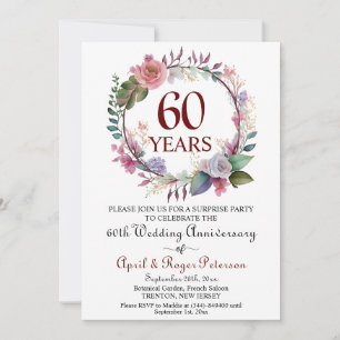 60th Diamond Surprise Wedding Anniversary Floral Invitation