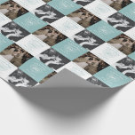 60th Diamond Wedding Anniversary 2 photos Wrapping Paper<br><div class="desc">60 years of love anniversary add your own two photo diamond anniversary wrapping gift paper. A simple line art heart stone effect graphic pale diamond blue aqua and white squares personalised wrap. Customise with your own choice of names or relations, to photos of the happy couple now and then and...</div>