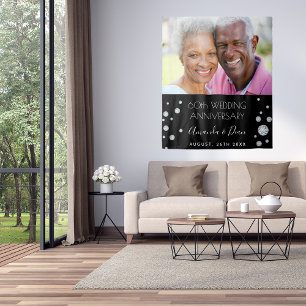 60th diamond wedding anniversary black photo tapestry