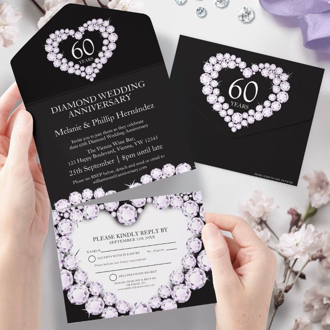 60th diamond wedding anniversary black white  all in one invitation (Creator Uploaded)