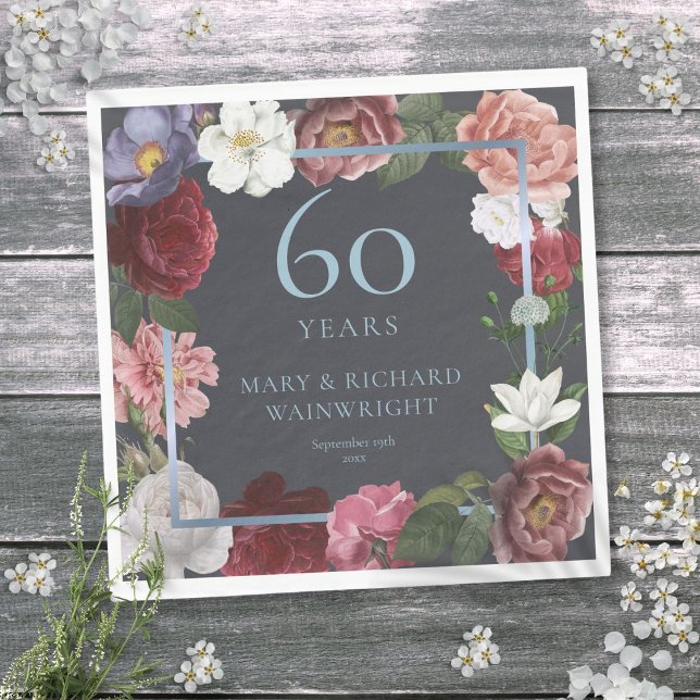 60th Diamond Wedding Anniversary Country Roses Napkin (60th Diamond Wedding Anniversary Country Roses Napkins)
