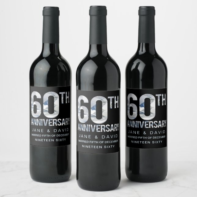 60th Diamond Wedding Anniversary Custom Made Wine Label (Bottles)