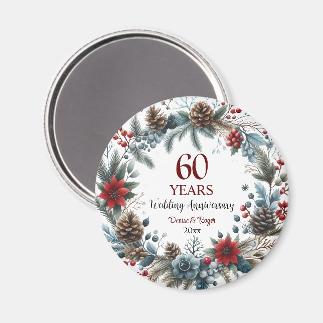 60th Diamond Wedding Anniversary Elegant Winter Magnet (Front/Back)