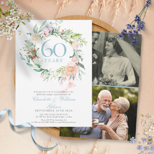 60th Diamond Wedding Anniversary Floral 2 Photo Invitation
