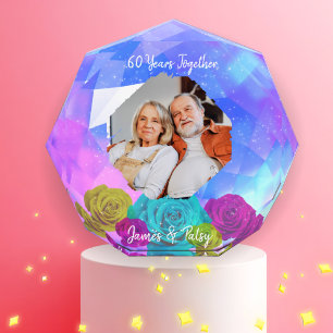 60th Diamond Wedding Anniversary Floral Keepsake Photo Block