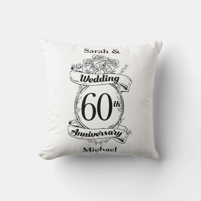 60th Diamond Wedding Anniversary Flowers Cushion (Front)