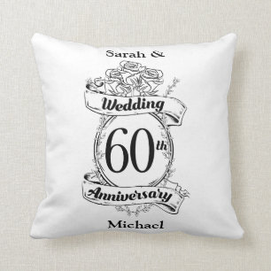 60th Diamond Wedding Anniversary Flowers Cushion
