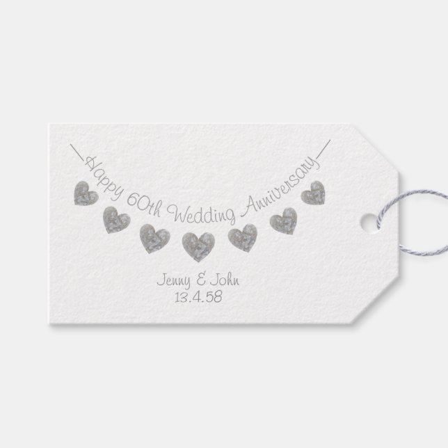 60th Diamond Wedding Anniversary gift tag (Front (Horizontal))