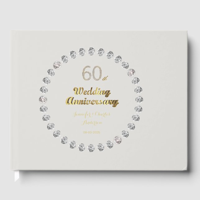 60th Diamond Wedding Anniversary Gold Typography Guest Book (Front)