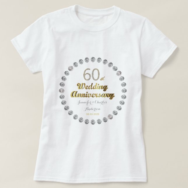 60th Diamond Wedding Anniversary Gold Typography T-Shirt (Design Front)