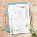 60th Diamond Wedding Anniversary Greenery  Invitation<br><div class="desc">A chic diamond anniversary invitation which can be personalised with your special 60 years anniversary celebration information,  with a diamond blue background on the reverse. Designed by Thisisnotme©</div>