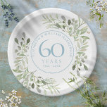 60th Diamond wedding Anniversary Greenery  Paper Plate<br><div class="desc">Featuring delicate soft watercolour country garden greenery,  this chic botanical 60th wedding anniversary design can be personalised with your special sixtieth-anniversary information in elegant diamond blue text. Designed by Thisisnotme©</div>