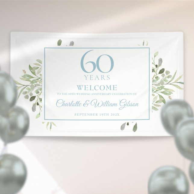 60th Diamond Wedding Anniversary Greenery Welcome Banner (Creator Uploaded)