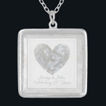 60th diamond wedding anniversary heart custom silver plated necklace<br><div class="desc">Elegant 60th wedding anniversary personalized necklace with a diamond heart design. The perfect gift for a husband to give his wife when celebrating their diamond wedding anniversary of for children to give to their mom. The necklace can be customized to show the names of the man and wife. The message...</div>